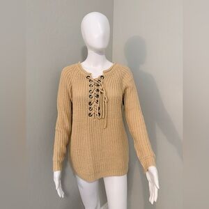 Women's Lace-Up Knit Sweater - Cream